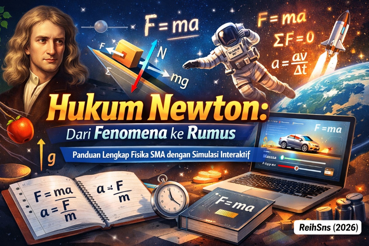 Hukum Newton: Dari Fenomena ke Rumus — Panduan Lengkap Fisika SMA dengan Simulasi Interaktif